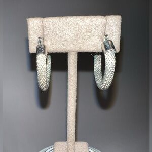 Sterling Silver Hoop pierced earrings. A woven mesh design